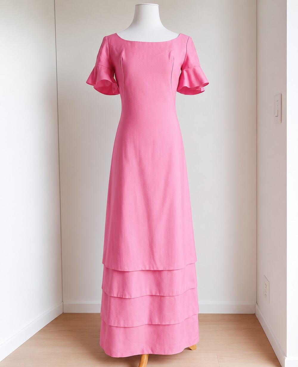 Vintage I. Magnin/Emily Domb Pink Tiered party Dress Size 4/S Barbiecore